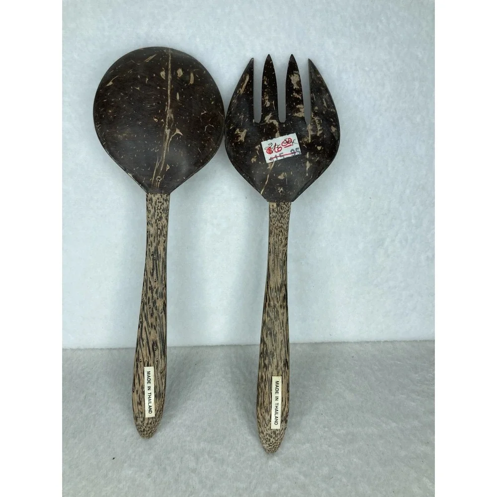 Coconut‎ Shell Salad Utensil Serving Set Spoon Fork 9